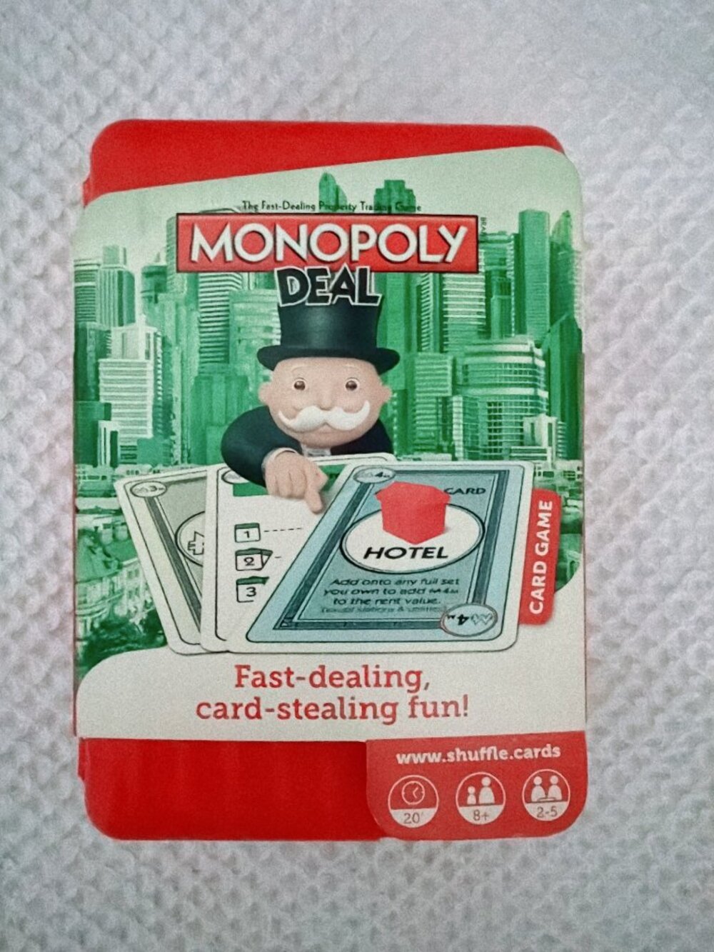 Monopoly Deal Shuffle Card Game Red Hard Travel Case 100% Complete in Box